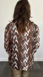 Shirt met gesmokte kraag zig zag soft bruin