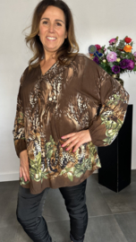 Blouse met panters bruin