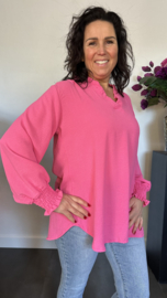 Crepe blouse Leonie met ruche Fuchsia