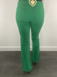 Flared pantalon met wijde pijp en riem groen
