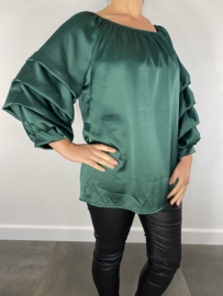 Silky blouse met gesmokte mouw donker groen