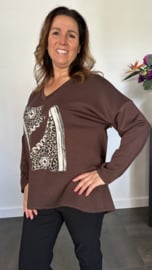 Sweater glitter gymp donker bruin