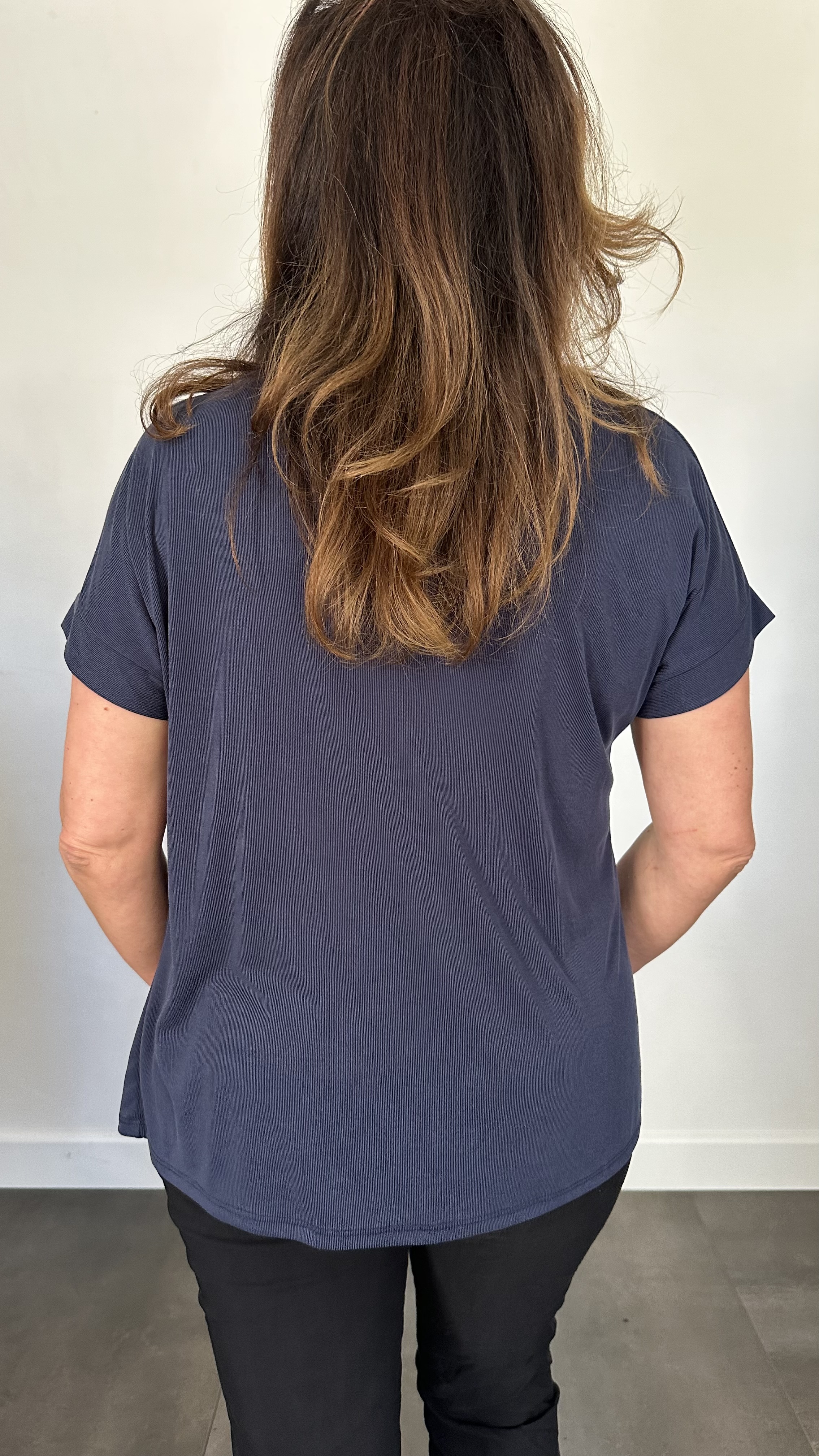 Ribbel shirt met gesp marine