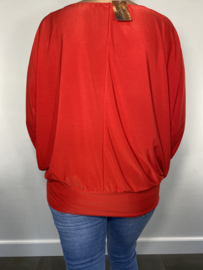 Shirt met elastische boord en vleermuis mouw travel rood