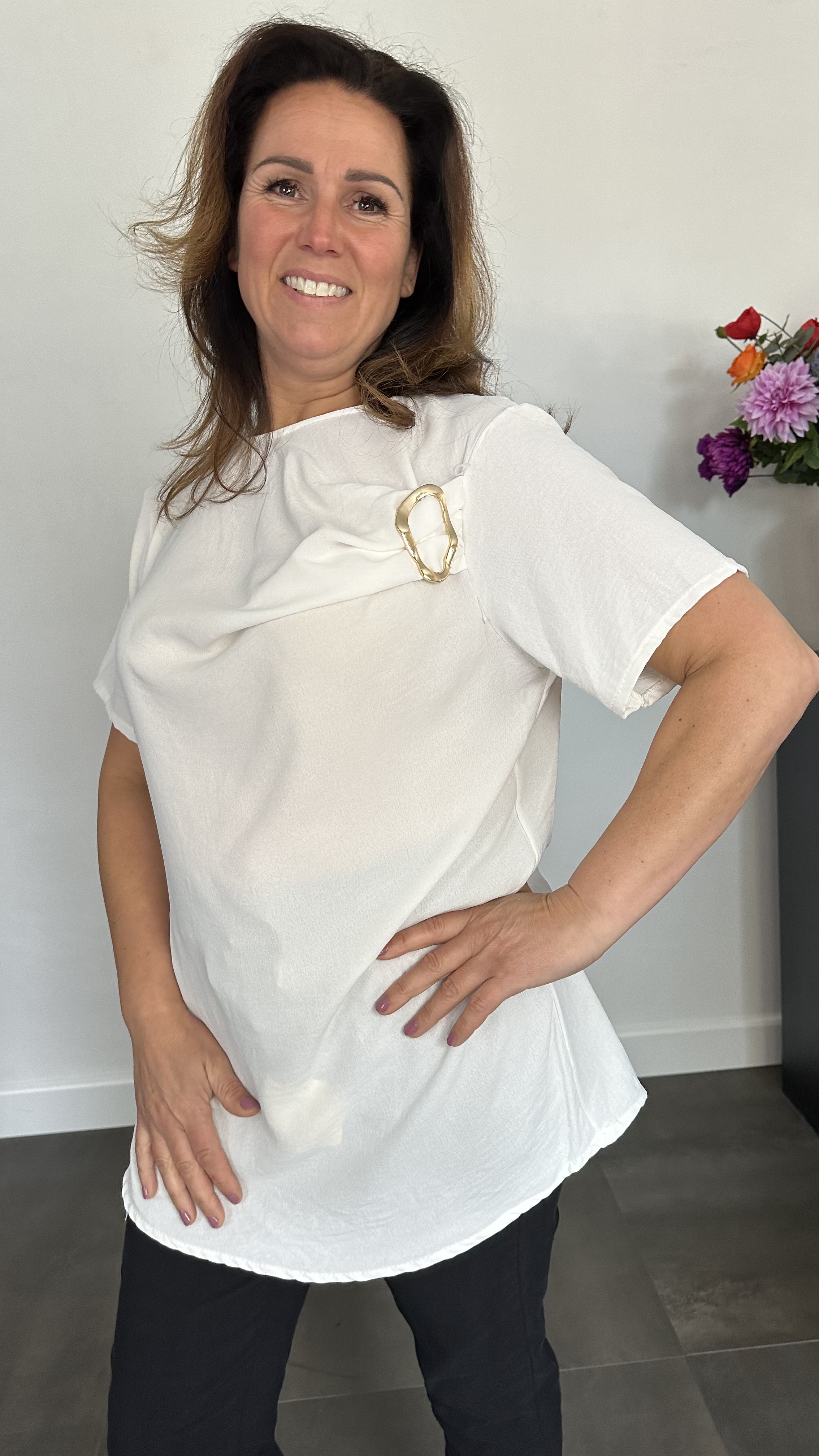 Crepe shirt met gesp ecru