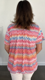 Ballon shirt met elastiek zigzag electric pink (+size)