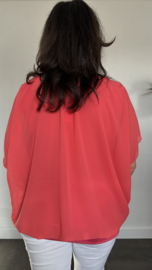 Blouse met boord korte mouw +SIZE koraal