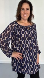 Lange ballon blouse chain marine +SIZE