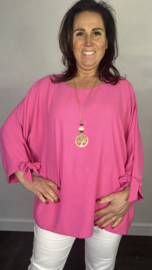 Top met strikjes & ketting +Size fuchsia