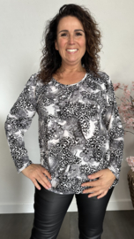 Ballon shirt met elastiek panter /paisley 2.0 zwart/wit