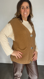 Mouwloos vest met knopen camel