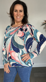Ballon shirt met elastiek jannie blauw/roze