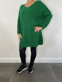 Grof gebreide oversized trui met v-hals groen