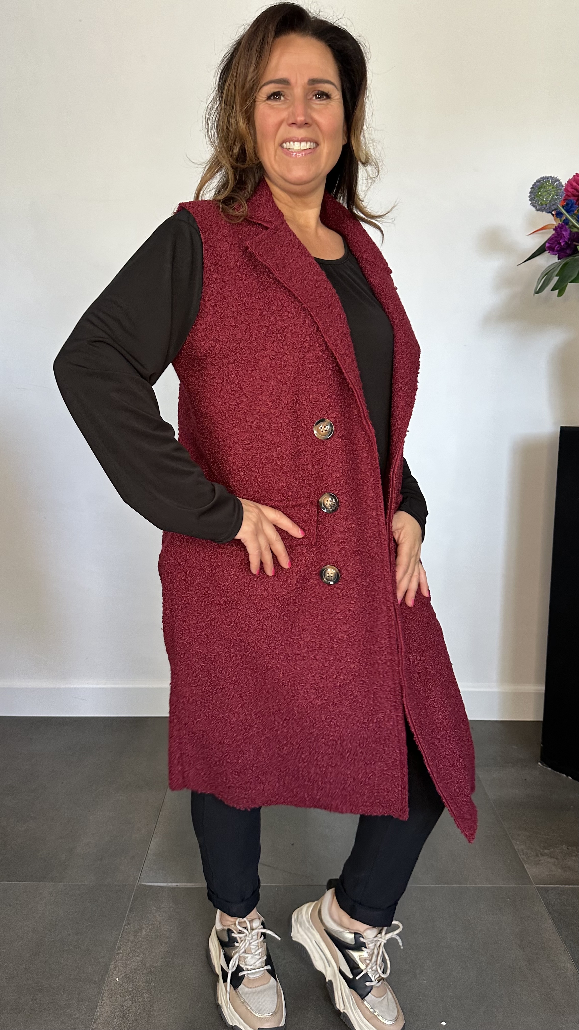 Lange teddy bodywarmer bordeaux