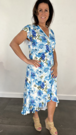 Stretch overslag jurk roos licht blauw