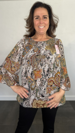 Blouse met gesmokte band paisley zwart/geel /stone SALE