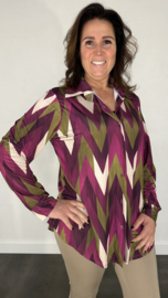 Stretch blouse travel zig zag magenta