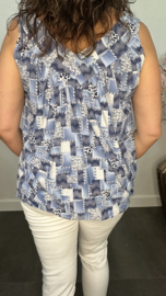 Ballon top met V-hals Patchwork blauw/blauw