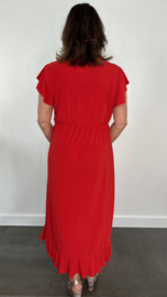 Stretch overslag jurk rood SALE