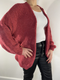 Kort grof gebreid vest cerise