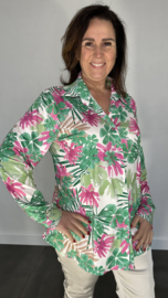 Stretch blouse travel palm flower groen