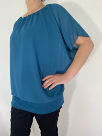 Blouse met boord korte mouw petrol