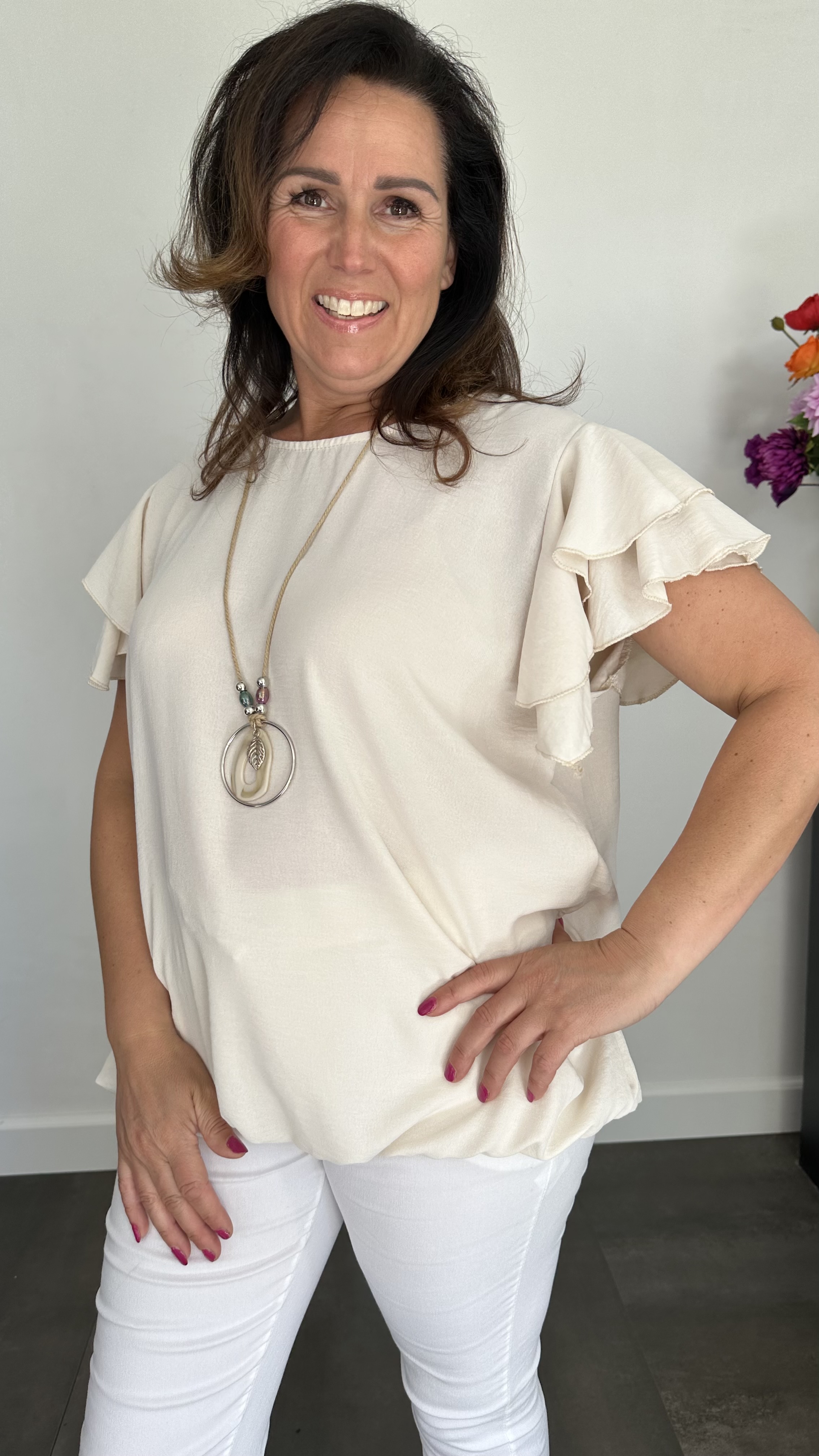 Shirt Celine met ketting beige +SIZE