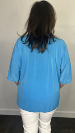 Travel top met strik & knoopjes turquoise