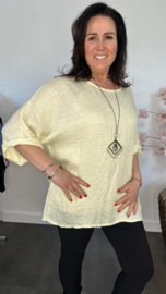 Wafel shirt met glans +ketting Botergeel
