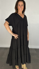 Lange jurk Tina met stroken Zwart +SIZE