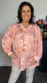 Soft shirt met v-hals en pofmouw Tess roze