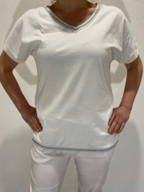 T-shirt met zilver boord wit