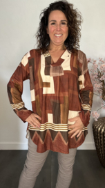 Blouse Vera blocks Roestbruin