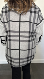Geruit vest met gebreide mouw en capuchon grijs