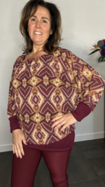 Blouse met boord aztec bordeaux
