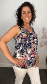 Ballon top met V-hals Kentia palm marine