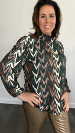 Shirt met gesmokte kraag zig zag soft groen