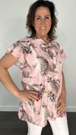 Blouse met strik panter waves roze