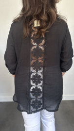Blouse Alicia met pailletten en kant zwart