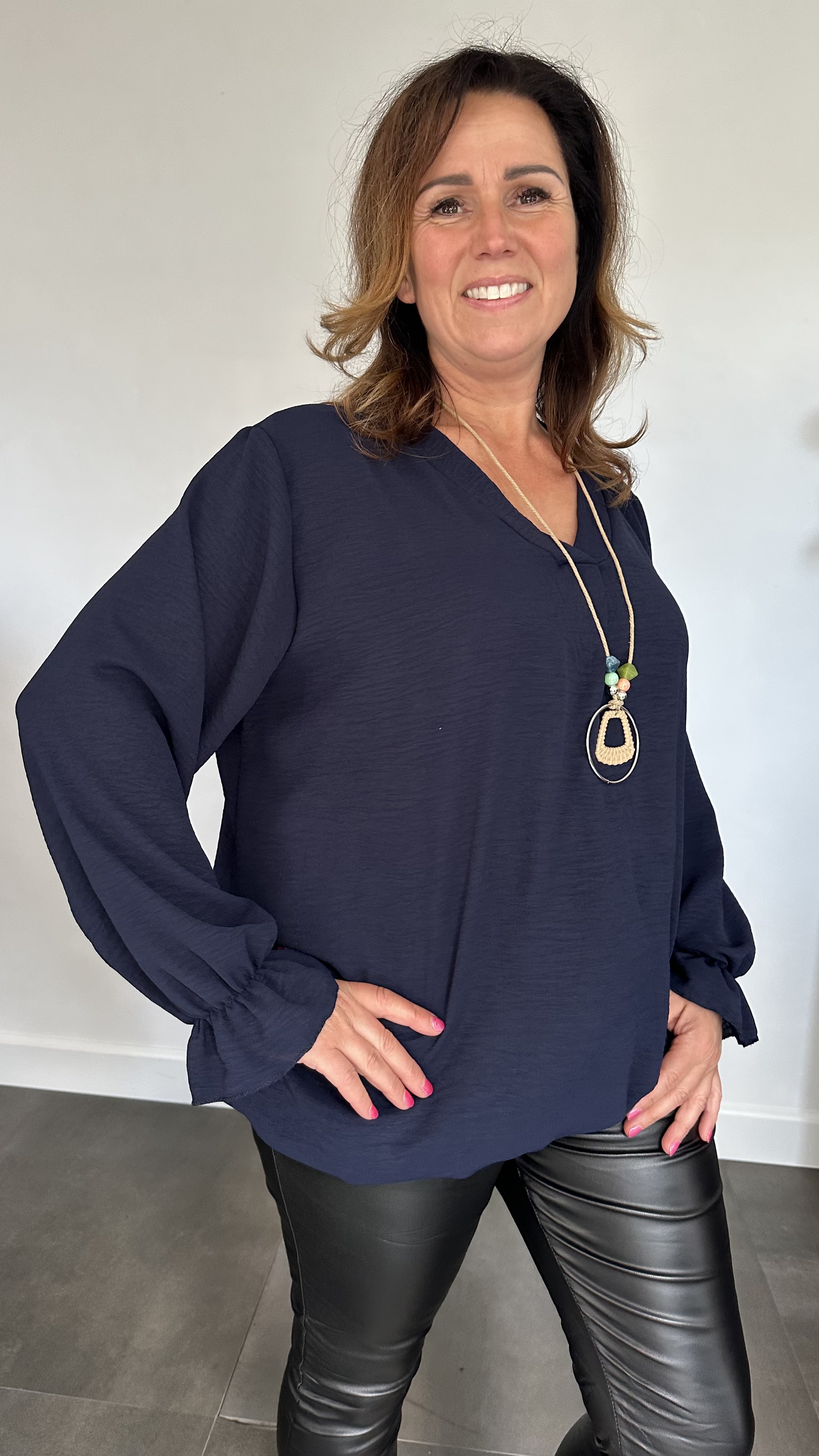 Top Maya lange mouw +SIZE marine