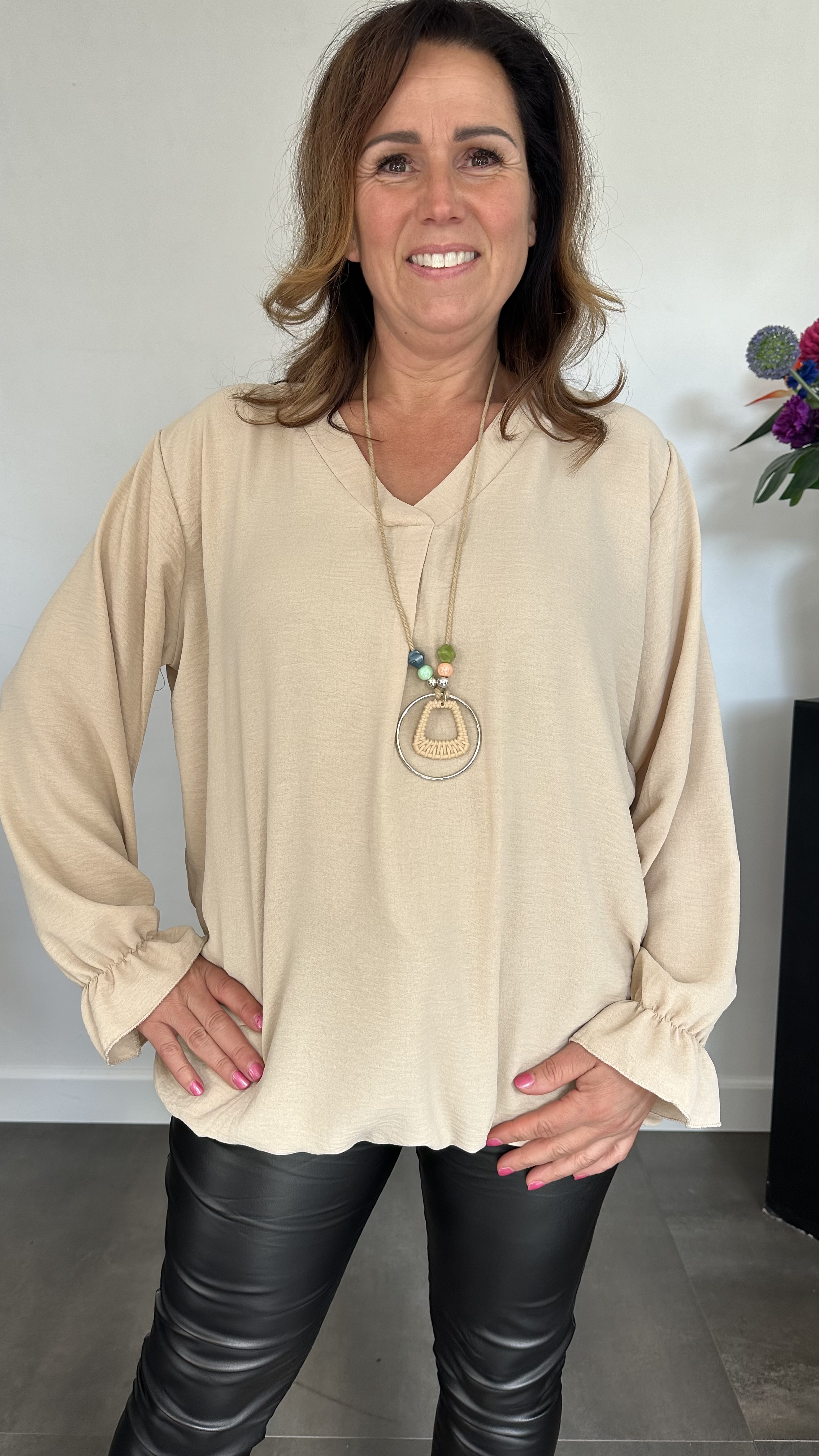 Top Maya lange mouw +SIZE zand
