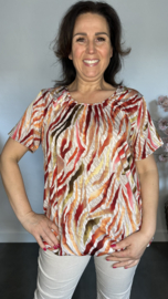Ballon shirt met elastiek Animal stripes oranje/rood