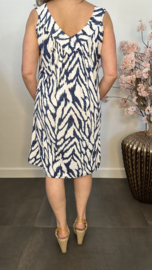 Jurkje met V-hals Scratched zebra jeans/wit
