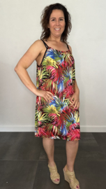 Jurkje met spaghettibandjes coloured palm zwart  +SIZE