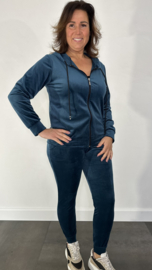 2-Delig velvet comfy pak met rits petrol