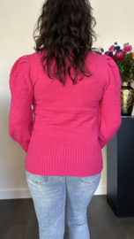 Fijn gebreide trui Julia met pofmouw Fuchsia