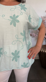 T_shirt met geborduurde bloemen Mint