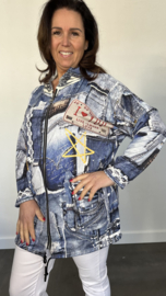 Vest met rits & capuchon denim jeans print