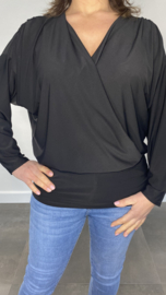 Overslag shirt met brede elastische boord zwart