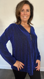Top "glitter zipp" sparkle lines kobalt blauw
